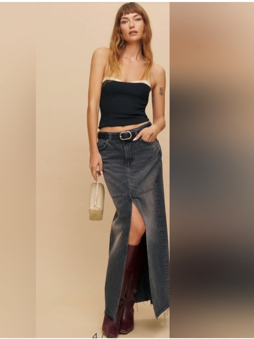Reformation Tazz Maxi Black Denim Skirt Size 29 Western Chic Boho Festival 90s